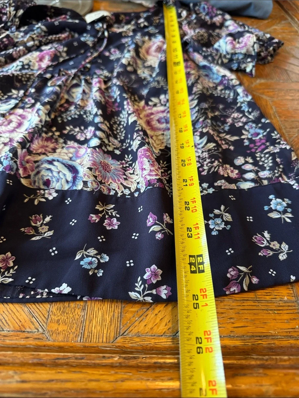 LOFT Navy Floral Puff-Sleeve Peasant Blouse